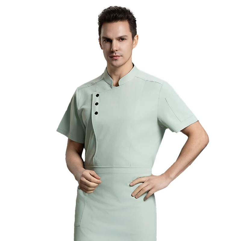 Restaurant Short-sleeved Chef Clothes Woman Cooking Jacket Hotel Cook Shirt Man Workwear Food Service Uniform Kitchen Coat