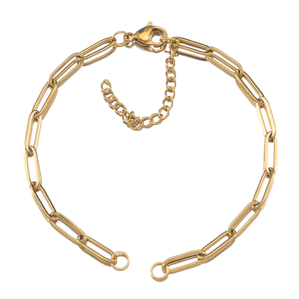 5pcs Stainless Steel Semi-finished Bracelet Frame Chain with Adjustable EXtension Chain Lobster Clasp for DIY Jewelry Making