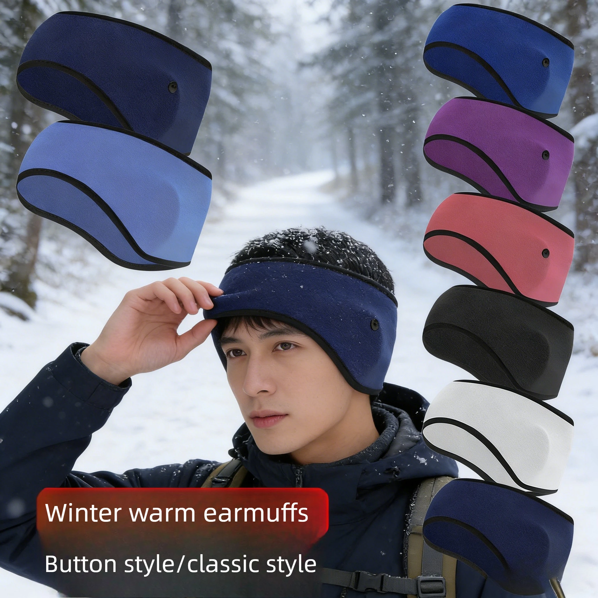 Winter Thermal Headband Ear Warmer Mask Button Design for Yoga Basketball Running Hiking Outdoor Sports Windproof Ear Cover