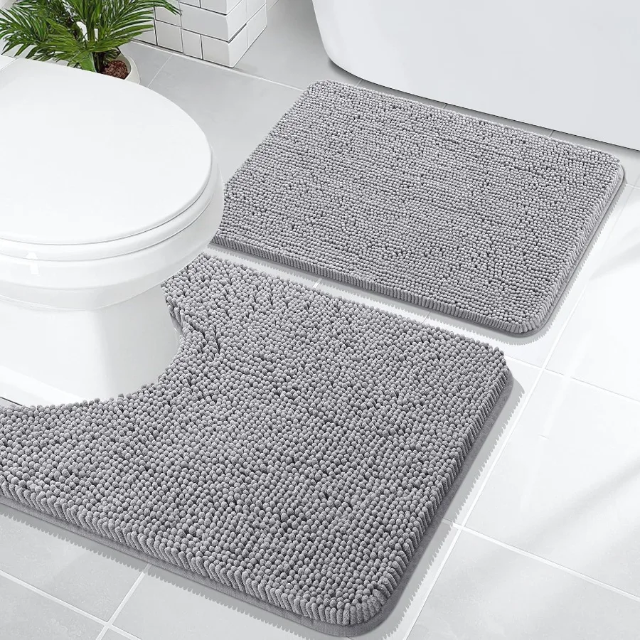 

Bathroom Rugs Sets 2 Piece Soft Absorbent Chenille Bath Mats and UShaped Contour Toilet Mat Area Rug Set for Home Bathrooms Mac