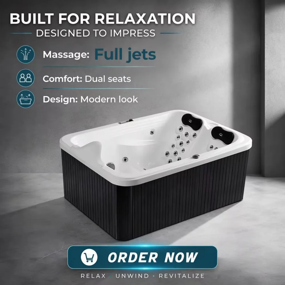 Double-person Smart Acrylic Large Pool Hot Tub with Bubble & Surf Massage Freestanding Luxury Deep-Soak Spa Bathtub