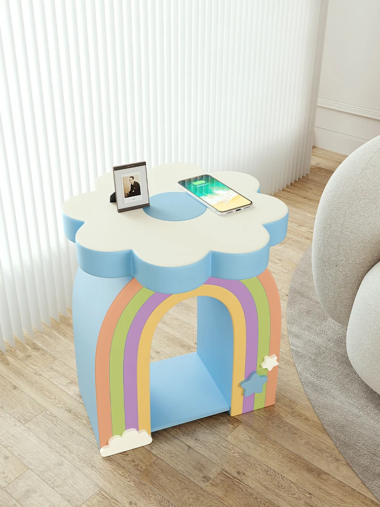 Nordic Home Decor Cartoon Rainbow Flower Shaped Side Table Small Coffee Table Cute Bedside Table Geometric Living Room Furniture