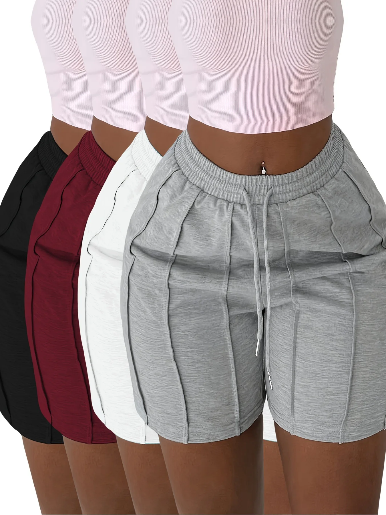 Women Summer Drawstring Shorts with Pockets High Waist Lounge Home Casual Sports Cycling Bike Shorts Yoga Jogger Elastic Shorts