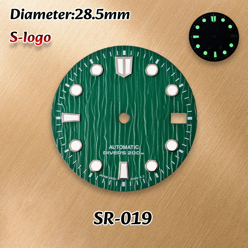 S Logo 28,5 mm 3D Ocean Glaciers Quadrante NH36/NH35 movimenti C3 Orologi luminosi di alta qualità per uomo Accessori per la modifica dell'orologio