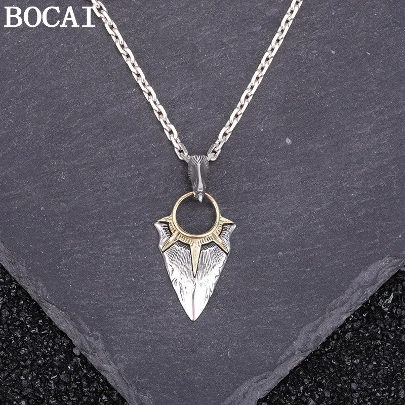 

BOCAI New s925 silver eagle head sun spear head pendant for man stylish personality female pendant dolid 925 silver man pendant