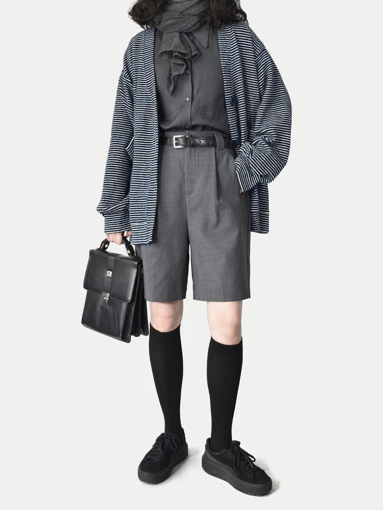 

Синий полосатый кардиган с длинными рукавами, повседневная свободная верхняя одежда в стиле ретро, универсальная верхняя одежда для мужчин и женщин