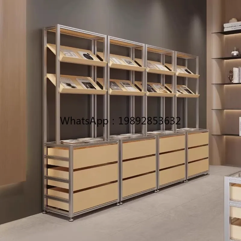 LYY Aluminum Profile Display Cabinet Exhibition Bookshelf Product Sample Storage Rack Shelf Floor-standing