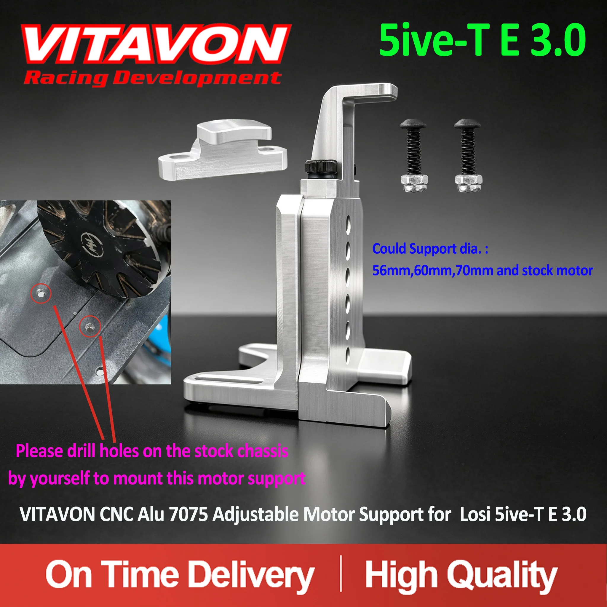 VITAVON CNC Alu 7075 Adjustable Motor Support for Losi 5ive-T E 3.0 1/5