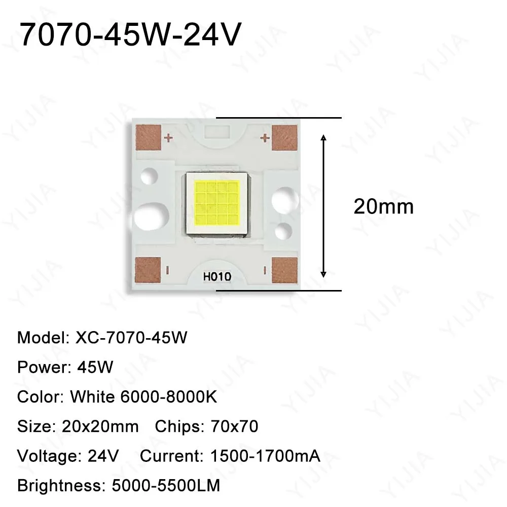 5050 7070 chip LED fajne białe światło 6000-8000K 20W 45W 53W DC12V 24V 27V średnica 18/20mm koralik świetlny tablica nadaje się do latarki DIY reflektor