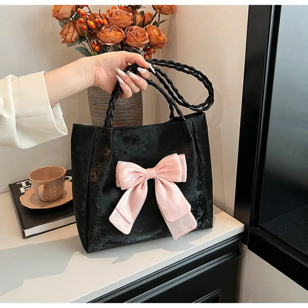 Borsa a tracolla moda Bowknot borsa a tracolla in stile balletto tinta unita borsa ascellare con tracolla intrecciata