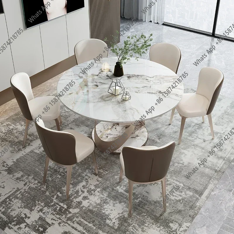 J Round Rock Plate Tables Dining Table Rose Gold Brushed Stainless Steel Rotary Sintered Stone Hotel Mesa De Comedor Marble Whit