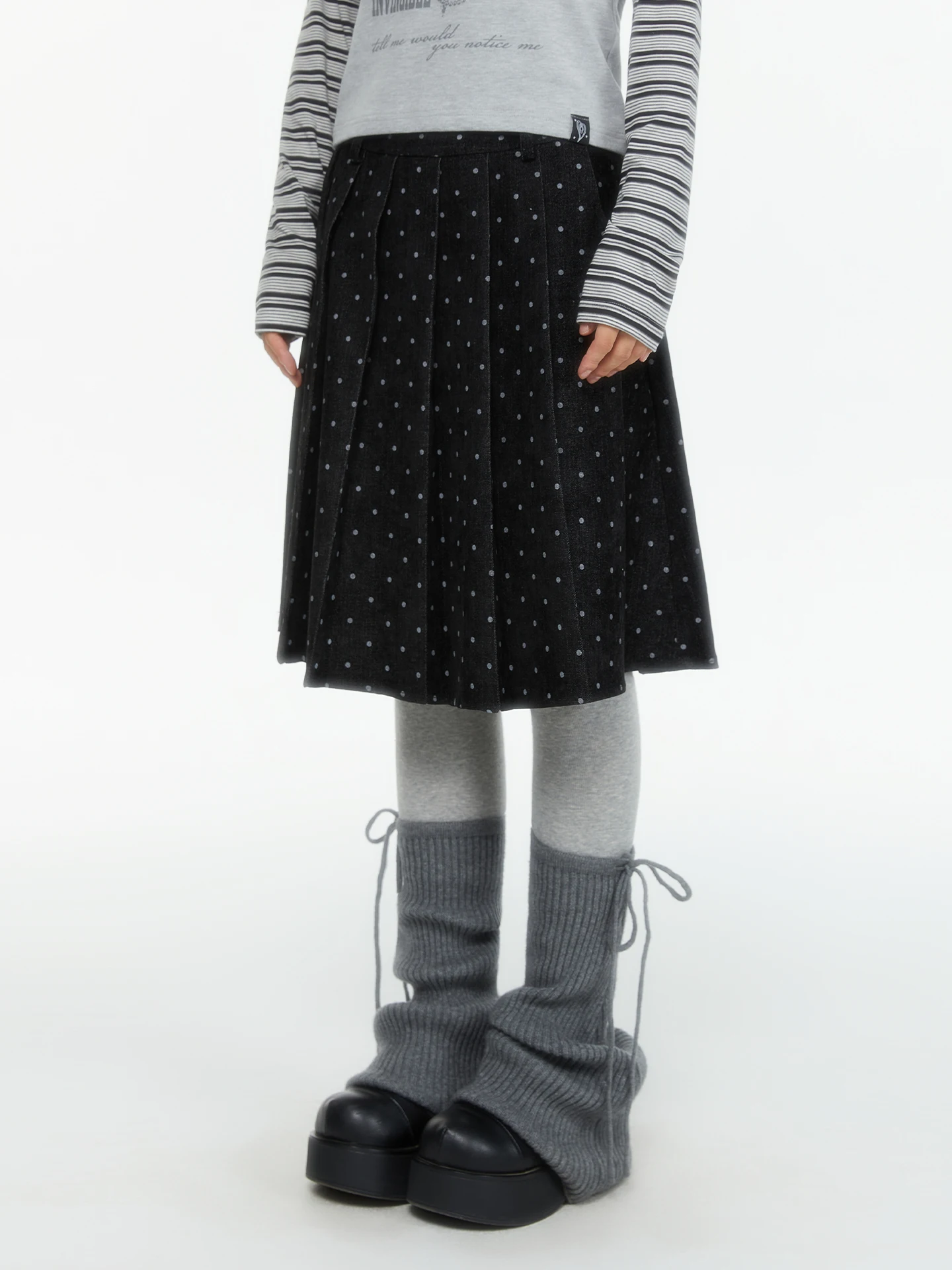 

Atrandom Casual Polka Dot Print Floing Fabric Gored Skirt l Waist Midi Skirt No Polyester Lyocell Viscose Nylon