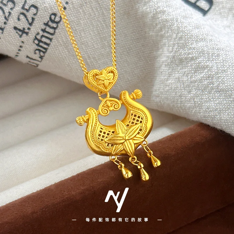 

Роскошное женское ожерелье из настоящего золота 9999 24 карата, новое китайское ожерелье с кисточками в виде цветка лилии, новое ожерелье с цветком лилии в этническом стиле