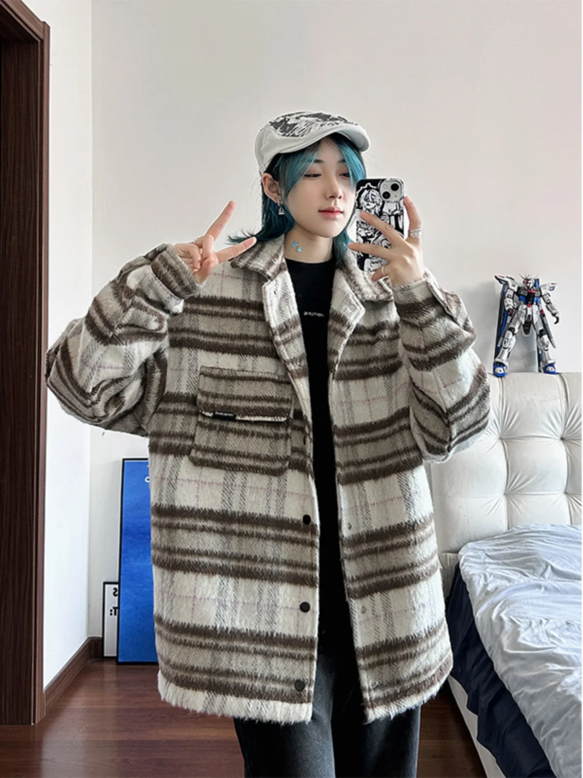 

American Sle Heavyweight Woolen Plaid Cotton Jaet Men's Autumn Winter Flip Collar Small Fraance Sle Couple Jaets