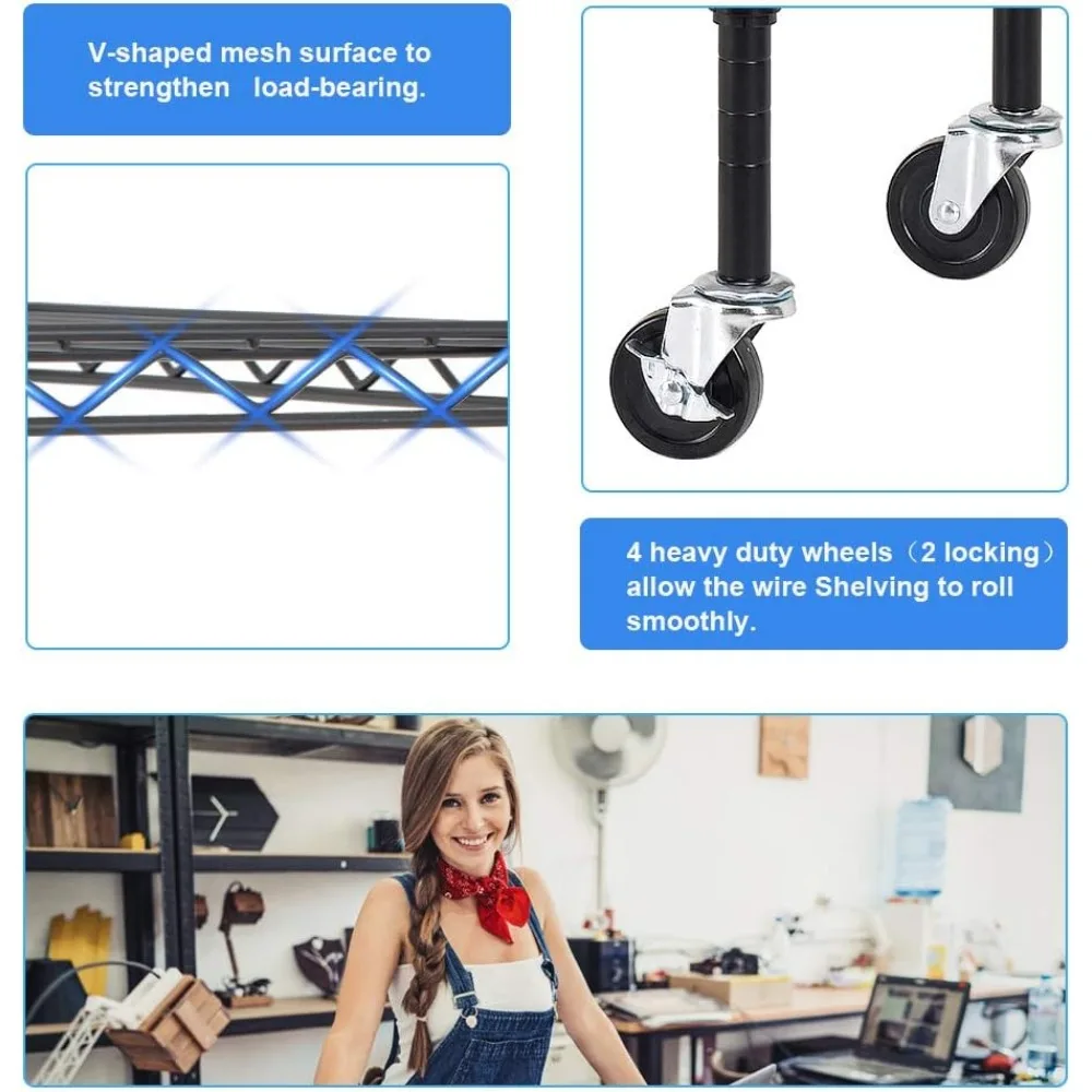 Commercial Wire Shelving Unit with Wheels 6 Tier Heavy Duty Layer Rack Storage Metal Shelf Garage Organizer Wire Rack