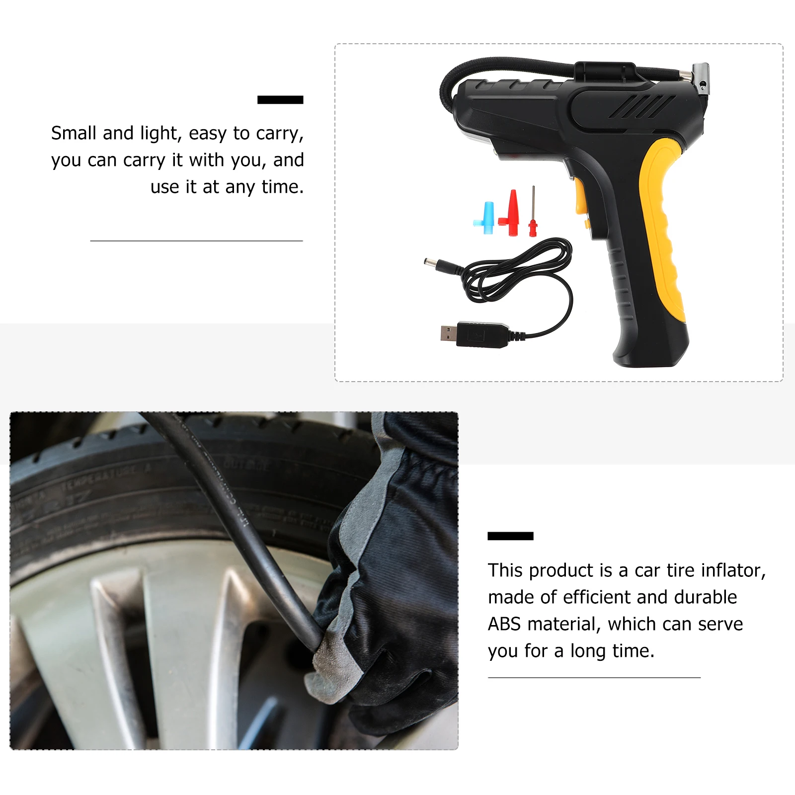 

1pc Car Air Pump Wireless Mini Tire Inflator Portable Air Compressor Sturdy Abs Material Preset Tire Pressure Stop