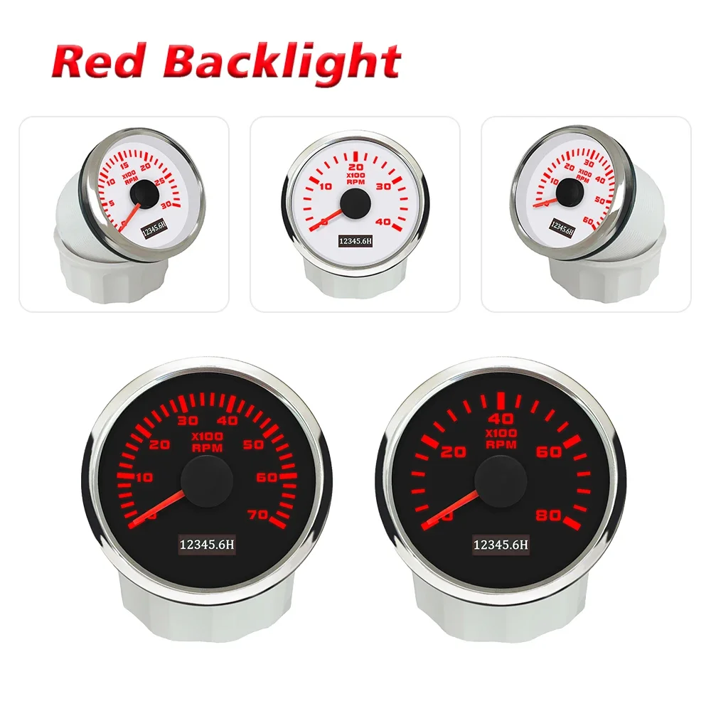 Universal 52mm Tachometer Gauge Meter 3000RPM 4000RPM 6000RPM 7000RPM 8000RPM with Red Backlight 9-30V For Car Boat Yacht