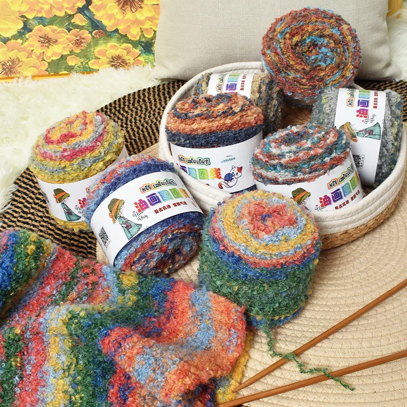 

100g/roll 160M Oil Painting Style Yarn Ball Dyeing Mahai Yarn Circle Line Gradient Hand Woven Scarf Sweater Coat Shawl Sweater