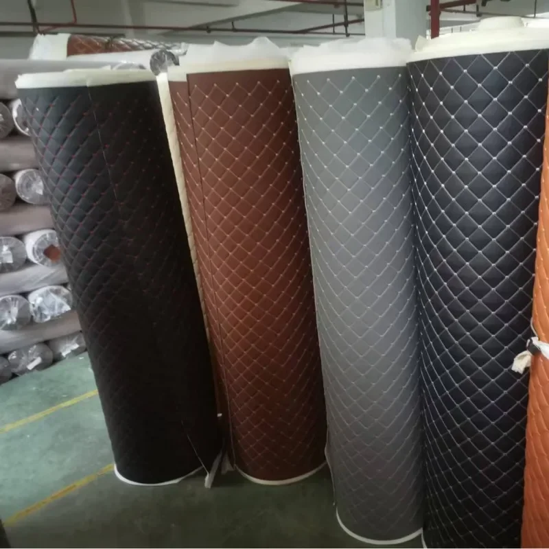Padrão de losango acolchoado esponja compuesta tecido de couro pvc diy costura interior do carro pé tapete de couro artificial capa de assento de carro