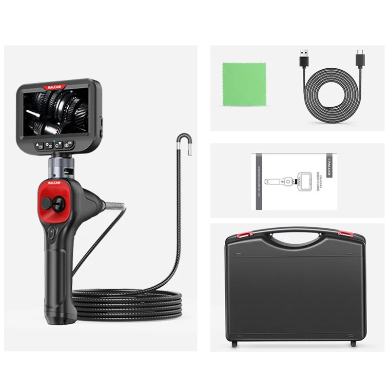 360 °   Borescope อย่างชัดเจน IP67 4.3 นิ้วหน้าจอ IPS เลนส์ 6.2 มม. 4 ทิศทางพวงมาลัยกล้องตรวจสอบกล้อง Endoscope ยานยนต์