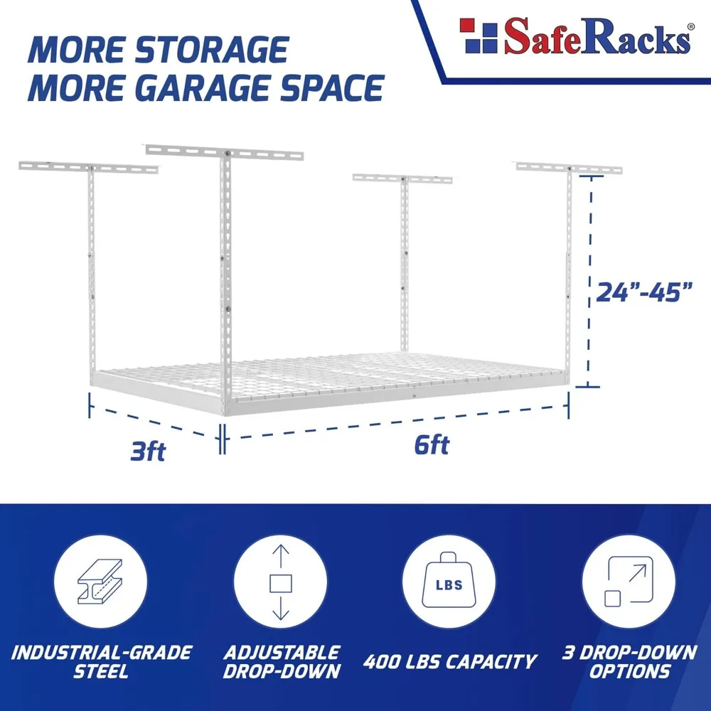 Overhead Garage Storage Rack - Heavy Duty Racks for Garage with 400 lb Capacity, Easy Garage Shelving, Adjustable Storage