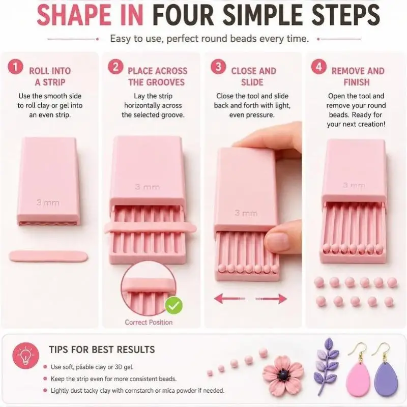 3D-Druck-Gel-Kugelformer, Nagelkunst-Perlenroller für 3D-Gel-Blumen | Mit 2mm 3mm 4mm 5mm Rillen, Kugelform-Gießform – Detail 6