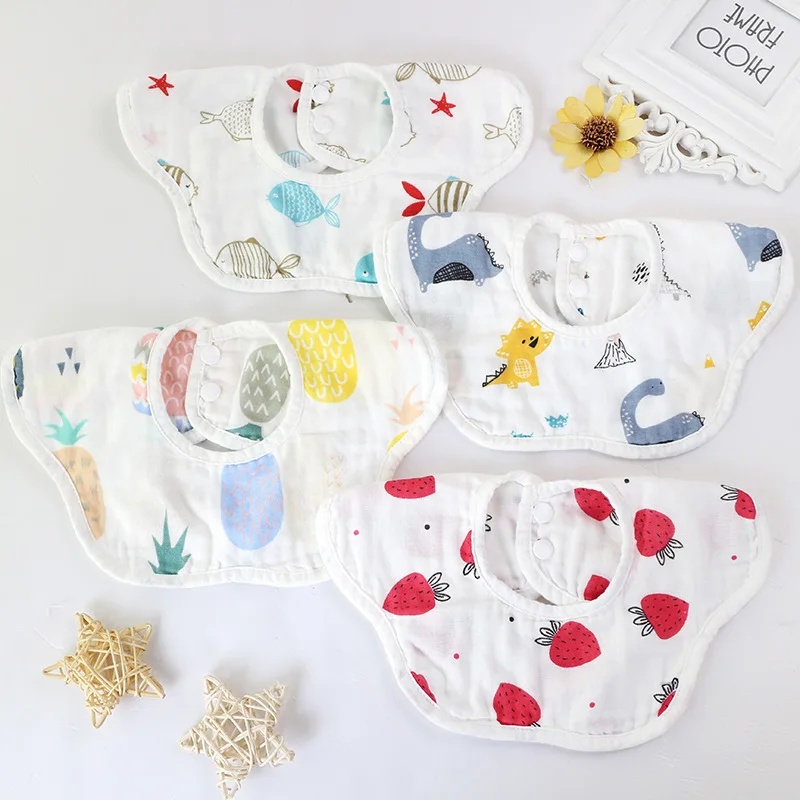 

360 Degrees Rotating Three Floors Cotton Infant Baby Bibs Cute Various Printed Waterproof Soft Comfortable Saliva Towel Baby Bib