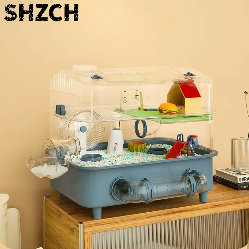 Extra Large Syrian Hamster Cage, Acrylic 3 Tier Luxury Villa, Panoramic View Clear Enclosure, Washable Modular Habitat