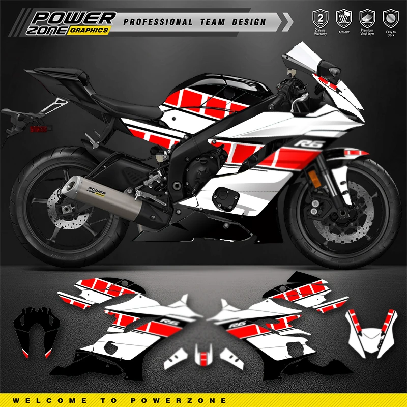 PowerZone Custom Team Graphics Backgrounds Decals For 3M Stickers Kit For YAMAHA R6 2017 2018 2019 2020 2021 R6 003