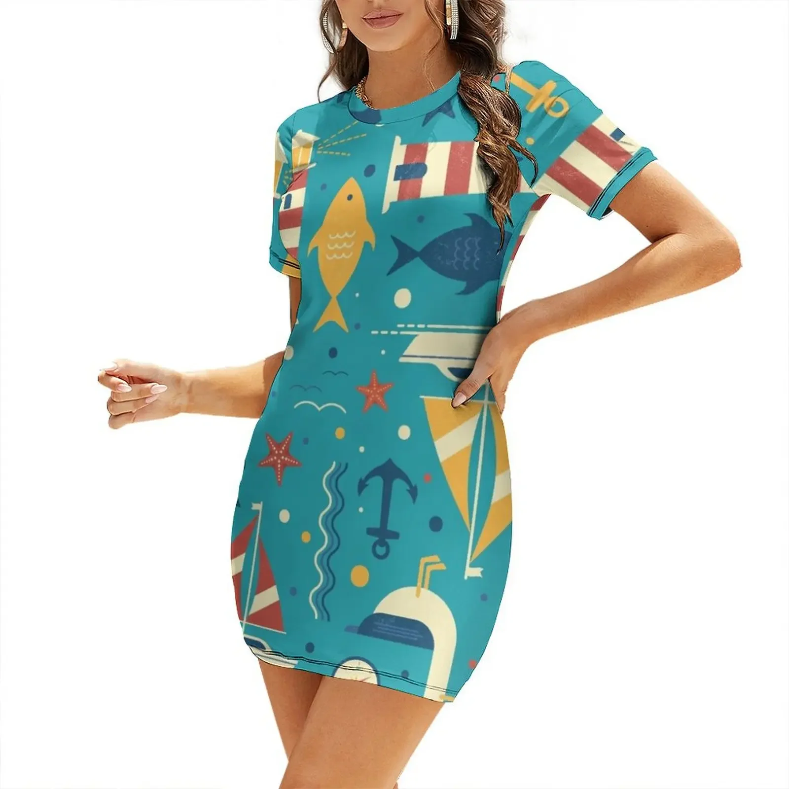

All At Sea Short Sleeved Dress clothes for women Evening gown