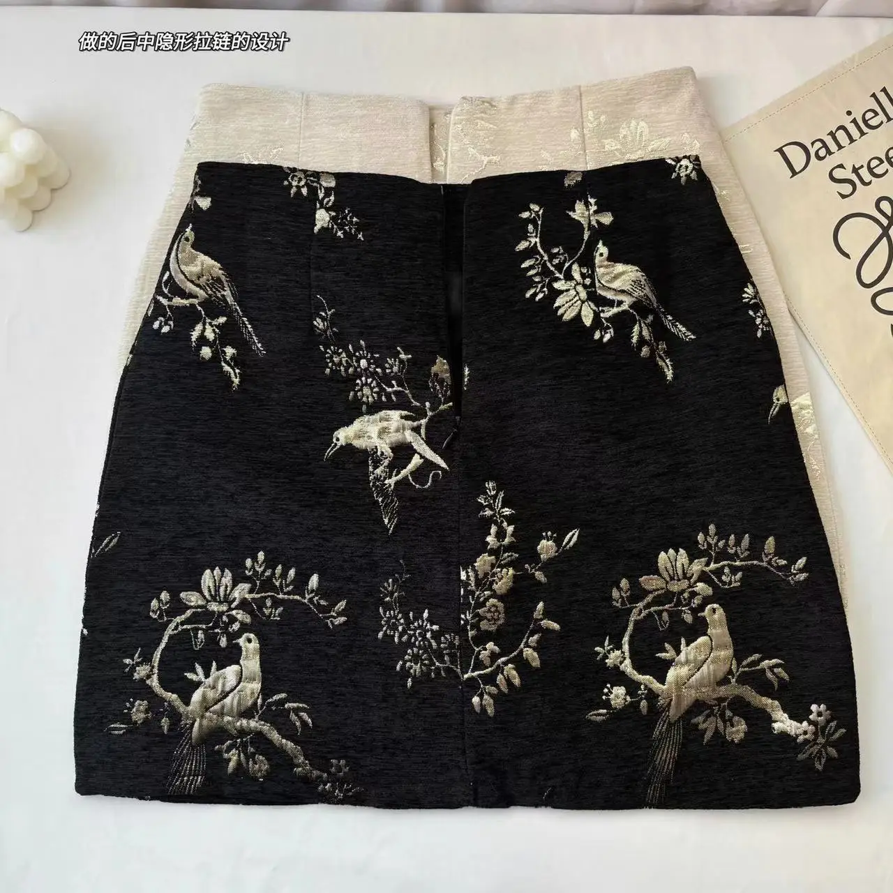 Chinese Style Black Boho Mini Skirt For Women 2024 Beige Print High Waist New Summer Wrapped Hip A-line Short Jacquard Skirt Y2k