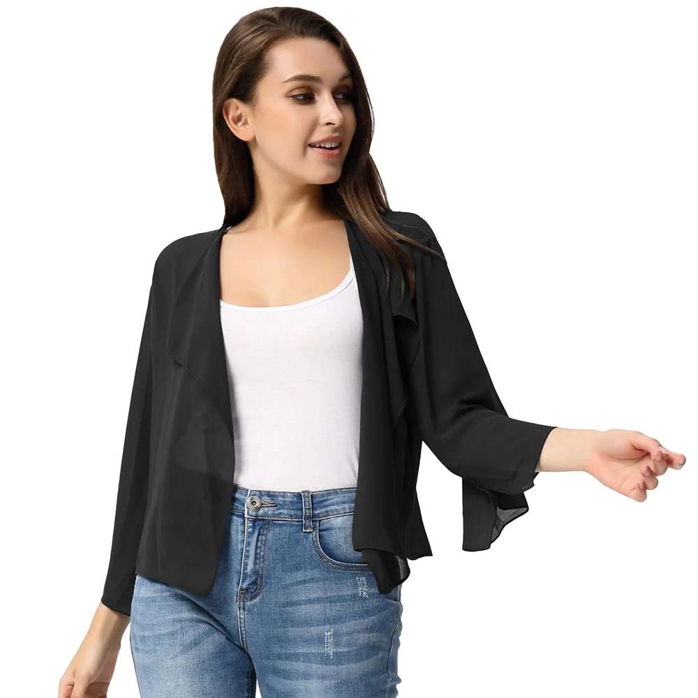 

KK Womens Chiffon Bolero Open Front Cardigan Lightweight Long Sleeve See-Through Chiffon Shrug Bolero Wedding Shawl Beach Tops