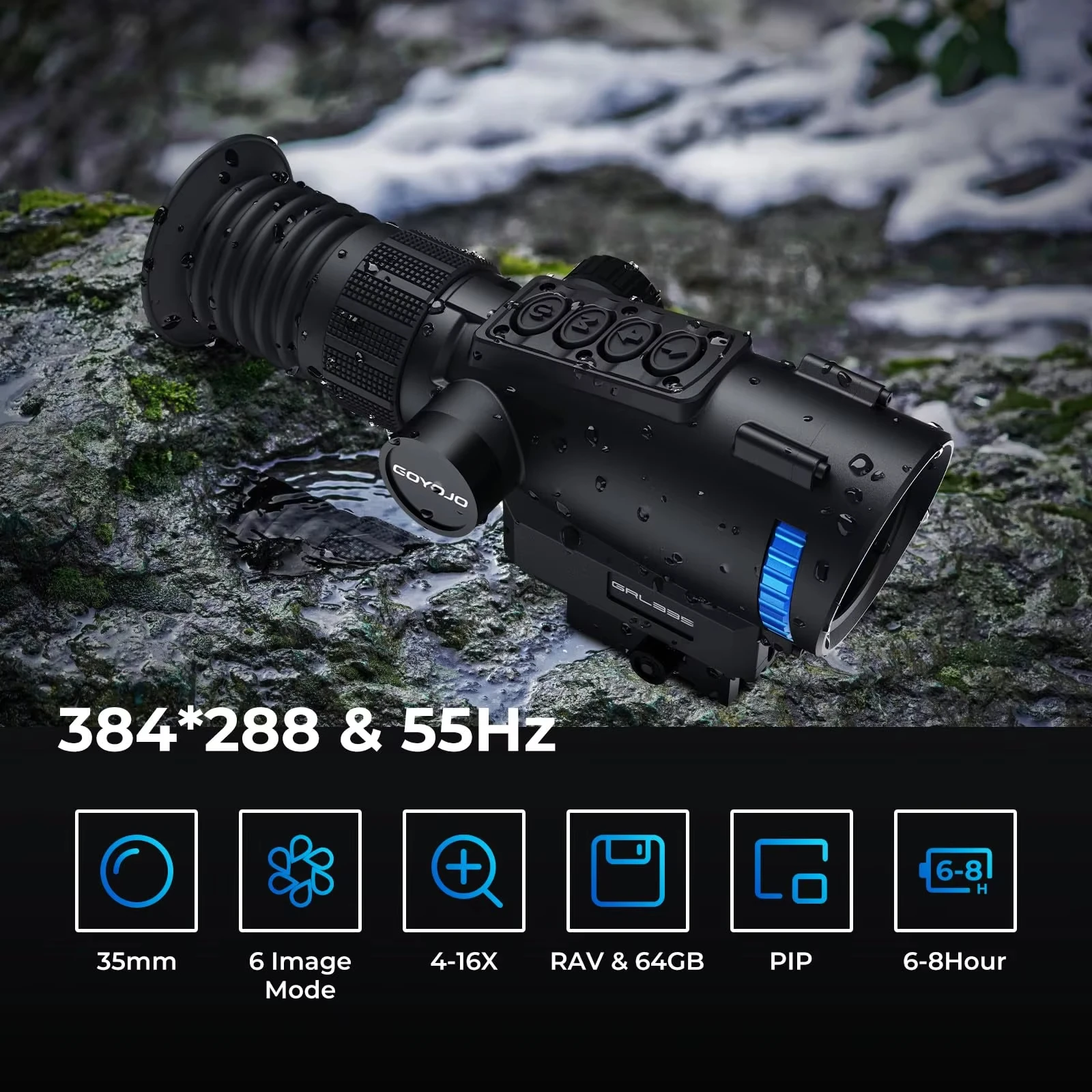 GOYOJO GRL335 384 Thermal Scope for Hunting Sensor 384*288px 25mm 35mm Lens Thermal lmaging Scope Multiple Reticles & Color, RAV Video GRL325