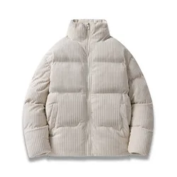 Men Winter Jacket Corduroy Cotton Padded Warm Parkas Autumn Puffer Coat Male Vintage Korean Man Stand Collar Windbreaker