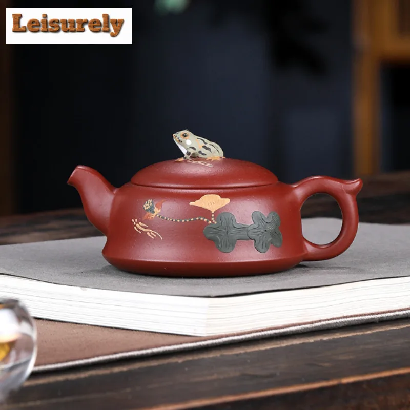 

250 мл антикварные чайники Исин из фиолетовой глины, горшок с лягушкой ручной работы, сырая руда, чайник для замачивания грязевого чая Дахунпао с ситечком, чайный сервиз Zisha