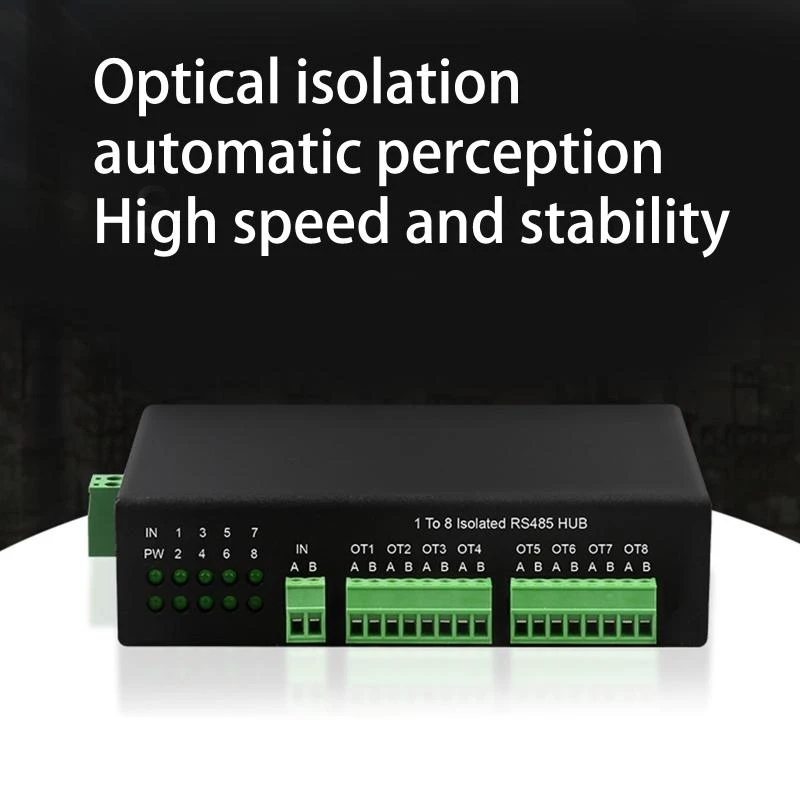 U55C 1 to 8 RS485 Hub Industrial-grade Isolation Type Plug for Play Two-way Communication 8-way RS485 Hub Support 152.2Kbps