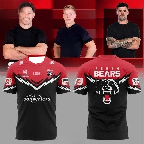 2026 New Perth Bears NRL Cash Converters Rugby Jersey Y2K Family Matching T-shirt Suitable for Daily and Training Wear