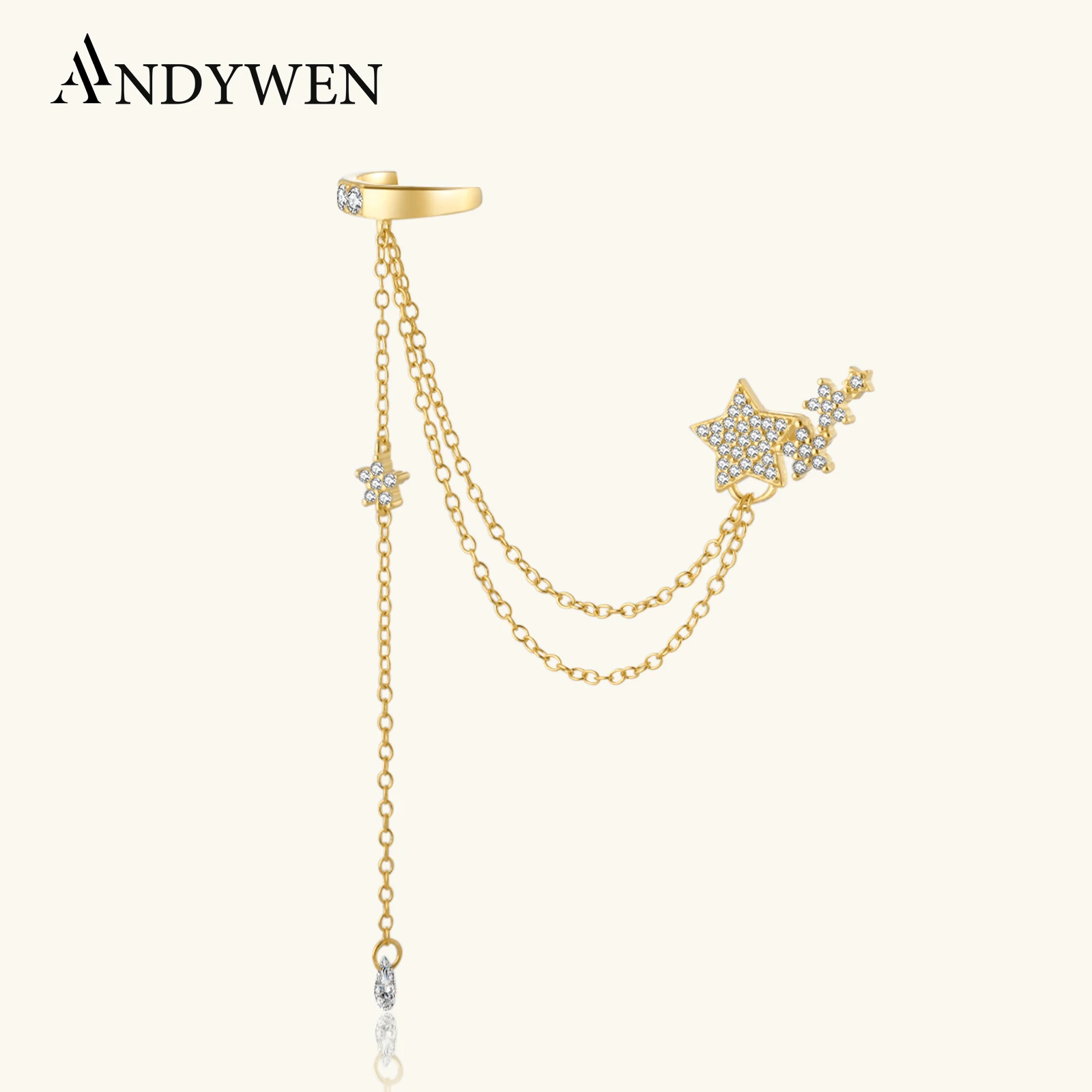 

ANDYWEN стерлингового серебра 925 пробы 2023, длинная цепочка со звездами, женские длинные серьги для пирсинга, роскошные ювелирные изделия с кристаллами России, свадебные украшения