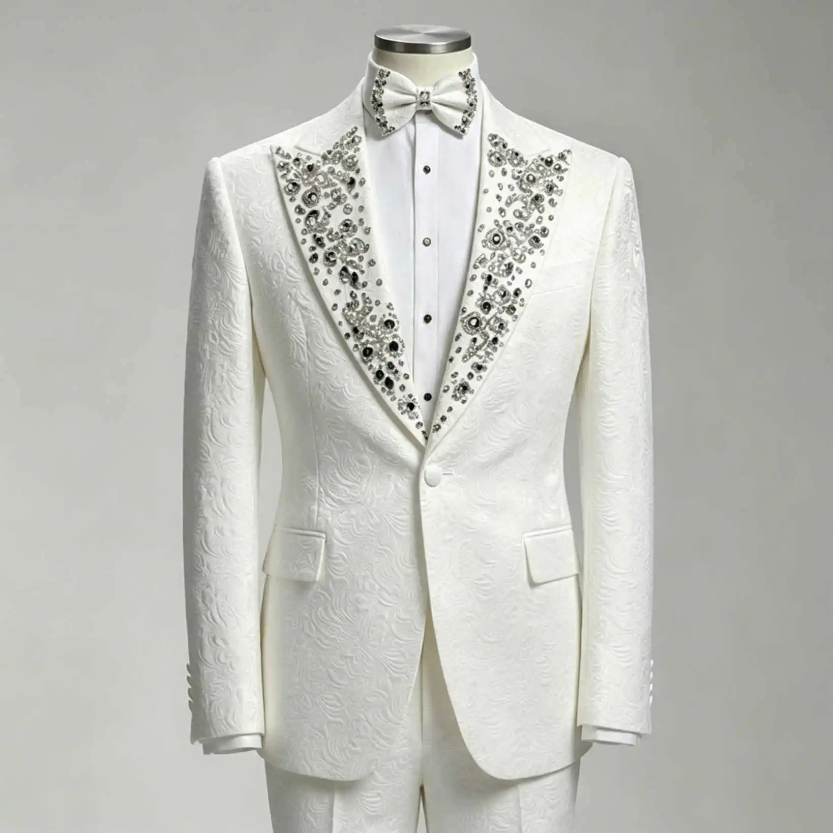 Crystal-Studded Lapel Men's Suit 2-Piece Set Embroidered Single-Breasted Formal Wedding Prom Blazer Jaqueta Masculina Customized