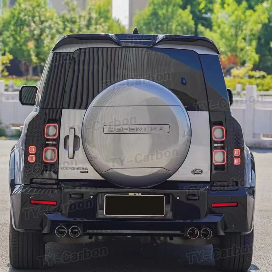 For Land Rover Defender 90 110 Spoiler 2019-2023 To Up High Quality Rear Roof Trunk Wing By Glossy Black Real Carbon Fiber KHAN