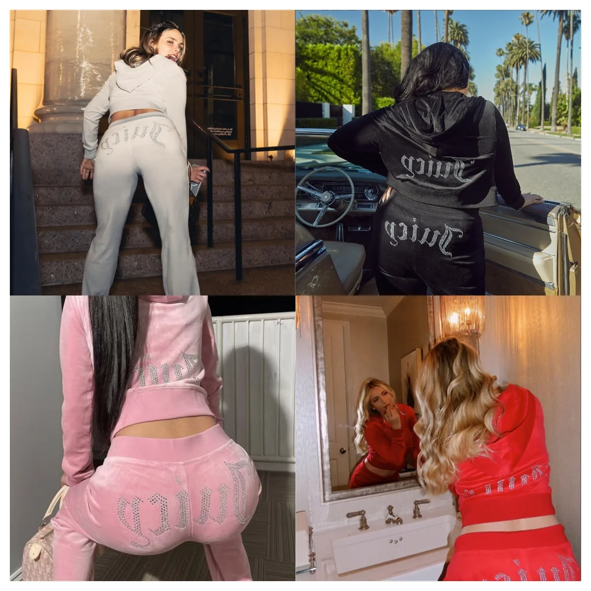 2025 Retro Classic Style Velvet Tracksuit Juicy Tracksuit 2 Pc Women Velvet Sweatshirt and Pants With Diamond Crystals