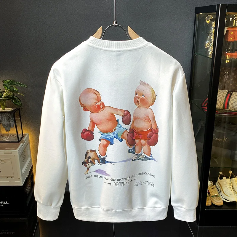 Casual round Neck Sweater Men's Autumn and Winter Loose Trendy Cartoon Printing 2024 New Sweater Fashion Handsome Street Top