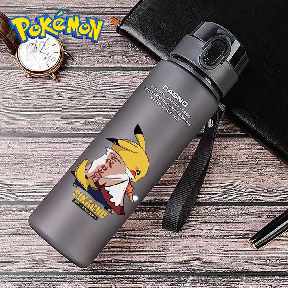 Cute Pokemon Sports Water Bottle Pikachu 560ml Water Glass Adult Outdoor Water Bottles With Straw Plastic Portable Kids Cup Gift