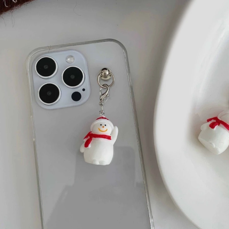 Colorful Snowman Smartphone Charm Resin and Alloy Keychaion Christmas Themed Bag Ornament Stylish Pendant