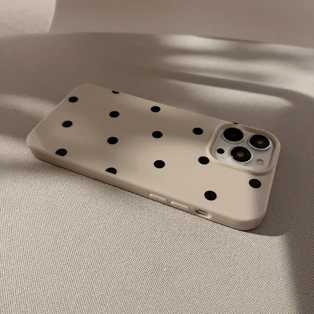 New Korean INS Polka Dot Print Khaki Soft Phone Case For iPhone 16 15 14 13 12 11 X XS XR Pro Max Plus Shockproof Bumper Cover
