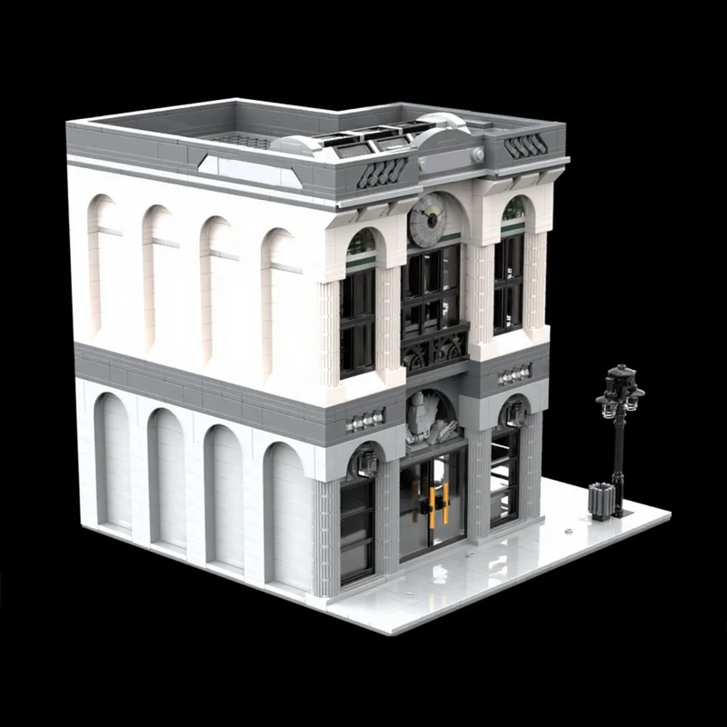 

2432 шт. MOC, современный городской банк, модульные здания, строительные блоки, хит сезона для маленьких любителей зданий, Рождественский подарок