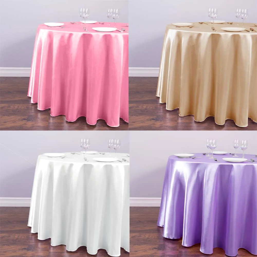 

Wedding Table Cloth Round Satin Tablecloth Overlays Wedding Party Baby Shower Birthday Banquet Decoration Home Dining Table Cove