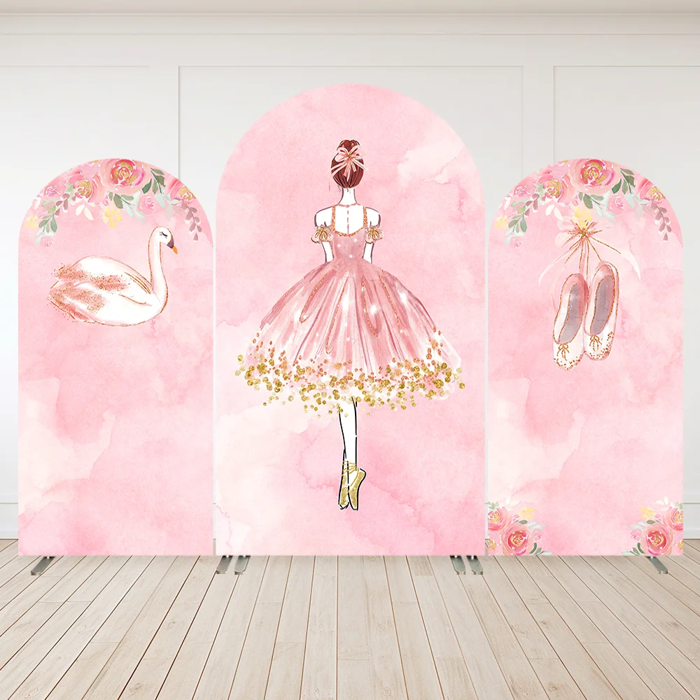

Pink Swan Ballet Girls Birthday Arched Backdrop Cover Doubleside Flowers Kids Baby Shower Chiara Arch Wall Party Banner