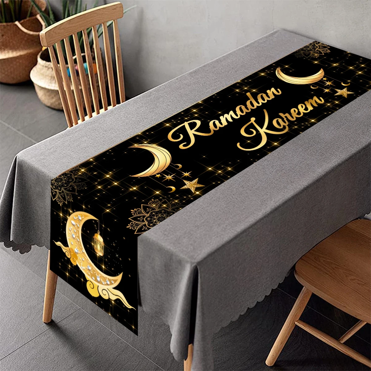 Ramadan Kareem Table Runner Moon Table Cover for Home 2026 Islamic Muslim Party Decor Ramadan Decorations Eid Al Adha Gifts