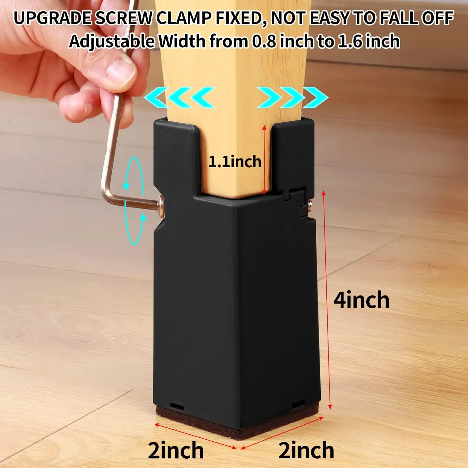 4PCS 2-Inch Adjustable Chair Risers with Screw Clamp for Sofa Tables And Bed Furniture Stabilizers Only for Right Angle Legs